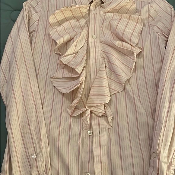 Ralph Lauren Tops - Ralph Lauren Women's Pink Striped Ruffle Shirt